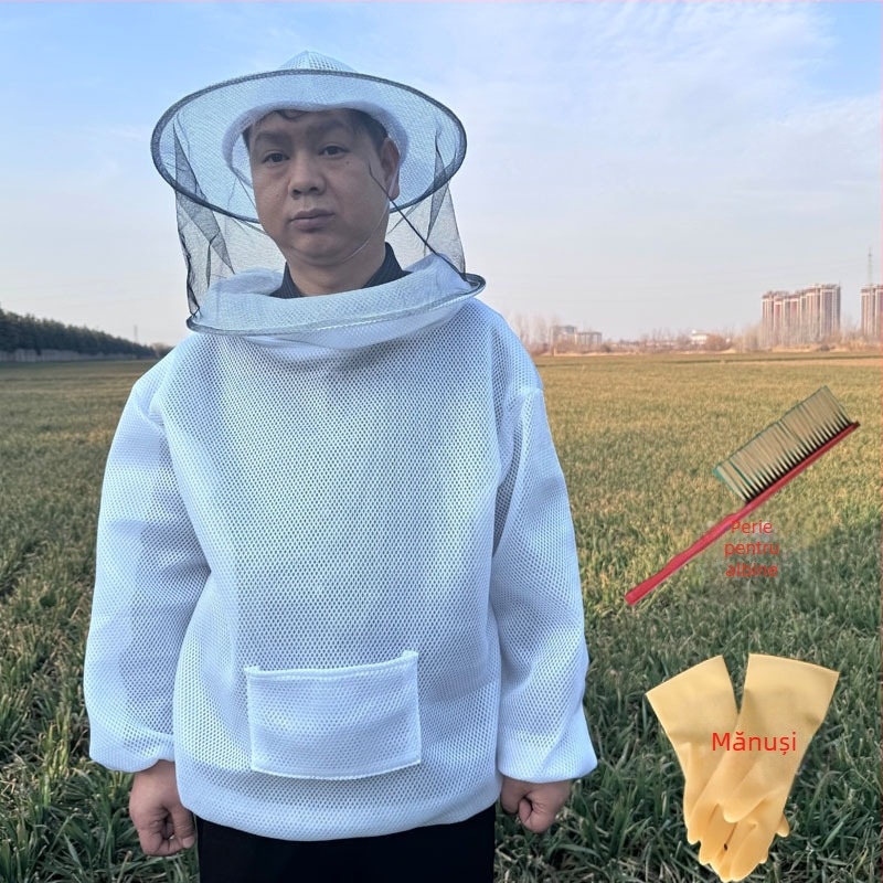 Costum de apicultor din bumbac respirabil, tip despărțit, protecție împotriva înțepăturilor, cu glugă din plasă