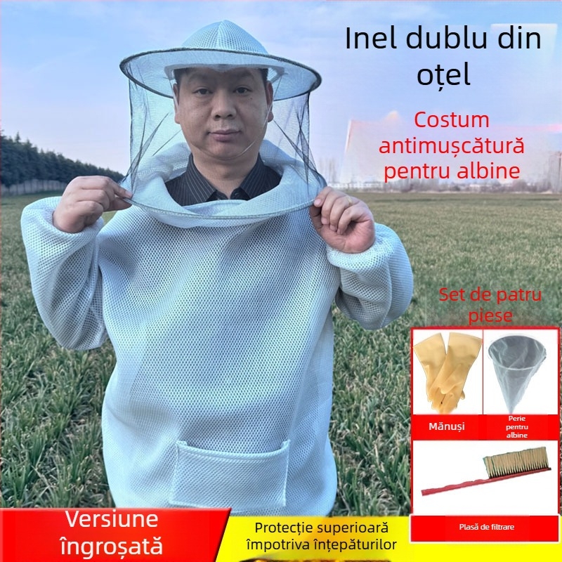 Costum de apicultor din bumbac respirabil, tip despărțit, protecție împotriva înțepăturilor, cu glugă din plasă