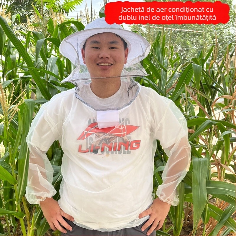 Costum de apicultor din bumbac respirabil, tip despărțit, protecție împotriva înțepăturilor, cu glugă din plasă