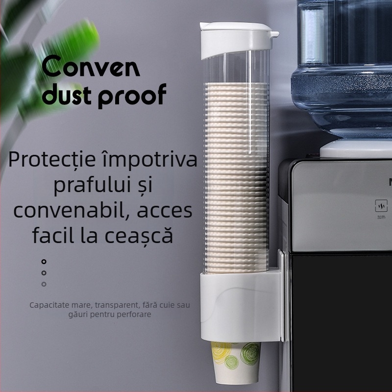 Suport de perete din plastic pentru pahare de unică folosință – fără găuri, depozitare pentru pahare de hârtie, protecție împotriva prafului