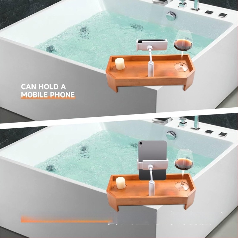 Raft de baie din lemn, în stil european – suport de masă pentru baie, 1 nivel, multifuncțional, potrivit pentru alimente, cărți și altele