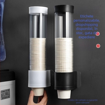 Dispenser montat pe perete pentru pahare de unică folosință, suport automat pentru pahare din hârtie, fără găuri, din plastic, 200 g, stil modern minimalist