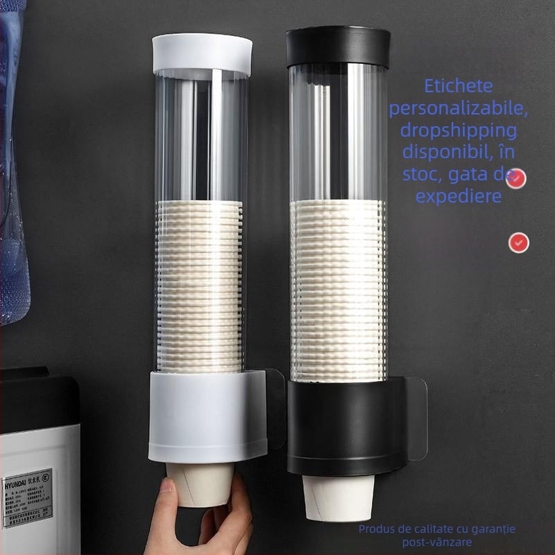 Dispenser montat pe perete pentru pahare de unică folosință, suport automat pentru pahare din hârtie, fără găuri, din plastic, 200 g, stil modern minimalist