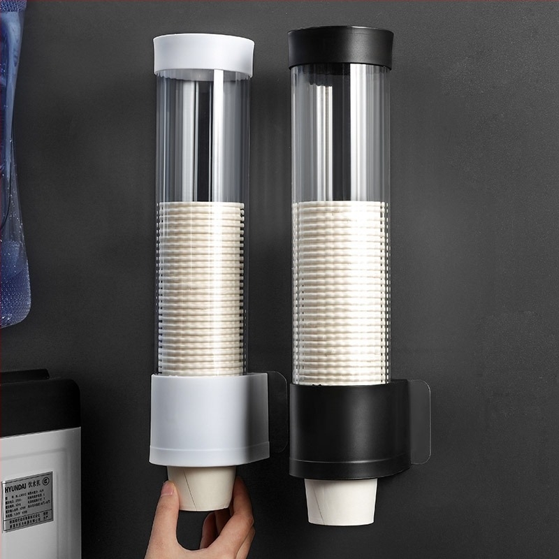 Dispenser montat pe perete pentru pahare de unică folosință, suport automat pentru pahare din hârtie, fără găuri, din plastic, 200 g, stil modern minimalist