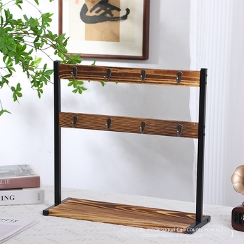 Raft din lemn pentru cupe, cu trei etaje și suport dublu pentru cești, organizator de masă pentru living