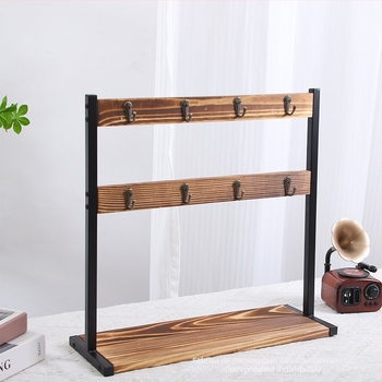 Raft din lemn pentru cupe, cu trei etaje și suport dublu pentru cești, organizator de masă pentru living