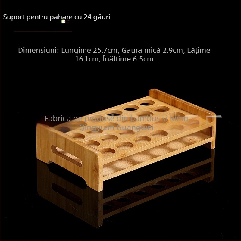 Suport pentru pahare din bambus și lemn — depozitare de masă, 24 de găuri, stil chinezesc nou