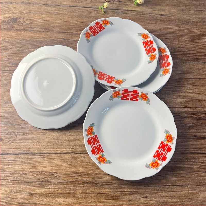 Farfurie plată ceramică cu margine în formă de lotus, stil retro vânt, lux retro ușor, fără logo; material: ceramică, stil: retro vânt