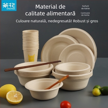 Veselă de unică folosință din hârtie: boluri, farfurii și tăvi – rotundă – biodegradabilă – Camellia