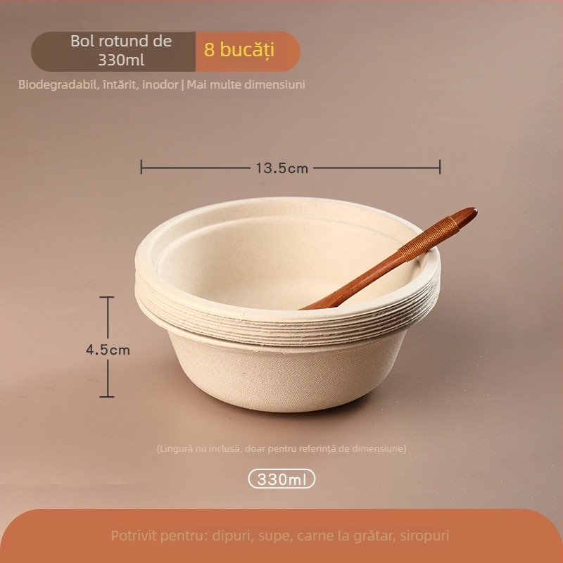 Veselă de unică folosință din hârtie: boluri, farfurii și tăvi – rotundă – biodegradabilă – Camellia