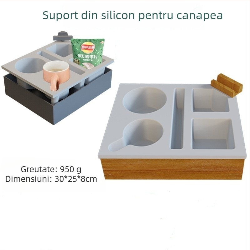 Autonomy Suport pentru pahare din silicon alimentar pentru brațul canapelei, tavă desktop cu două niveluri pentru gustări și telecomenzi