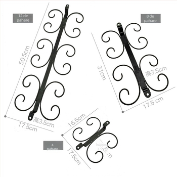 Suport de perete pentru pahare de vin, fier forjat, design modern minimalist, disponibil în variante pentru 4/8/12 pahare