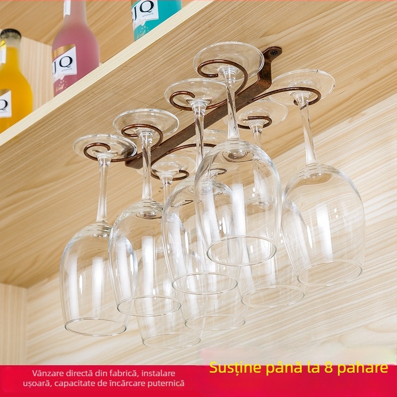 Suport de perete pentru pahare de vin, fier forjat, design modern minimalist, disponibil în variante pentru 4/8/12 pahare