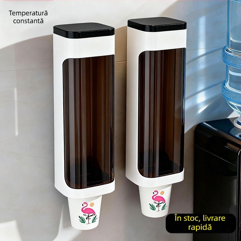 Dispenser pentru pahare de unică folosință cu raft de depozitare pe blat, fără găuri