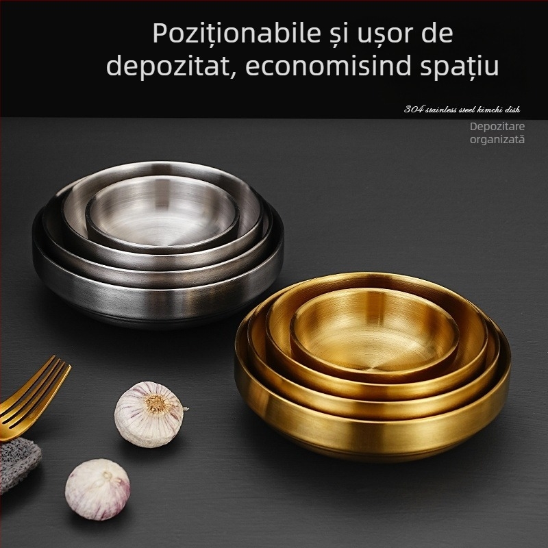 Vas dublu pentru sosuri din oțel inoxidabil 304, bol mic circular pentru sosuri, gustări și oțet, uz casnic