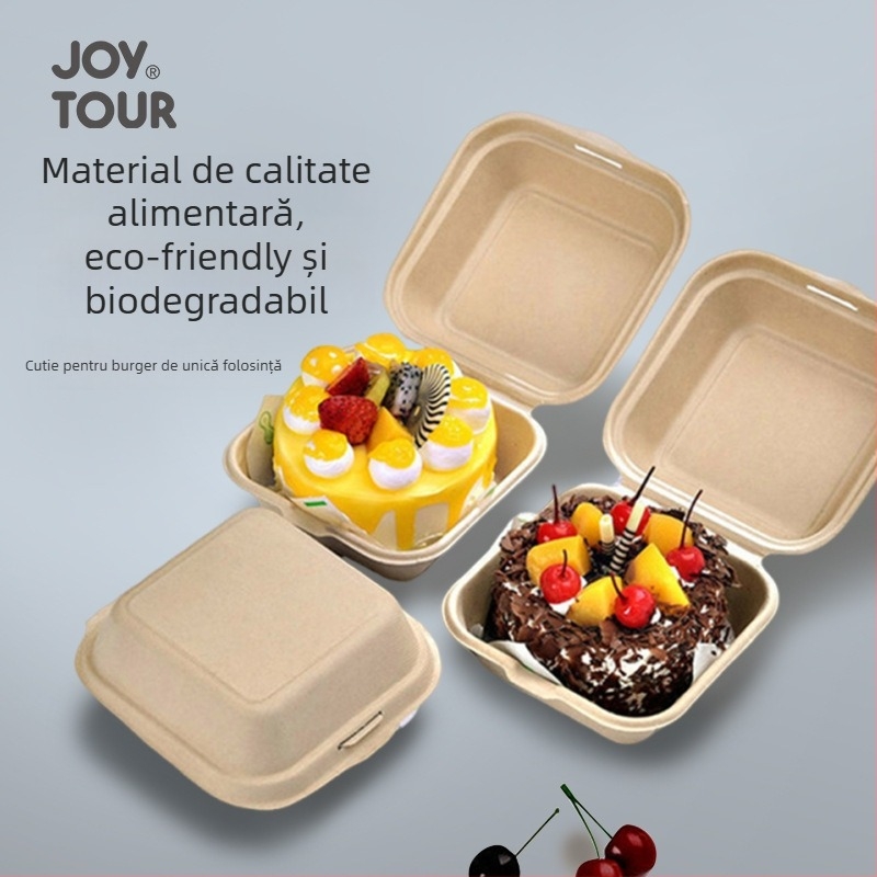 Cutie de prânz de unică folosință din pulpă de trestie de zahăr/paie de grâu, pătrată, groasă, biodegradabilă, 50 bucăți