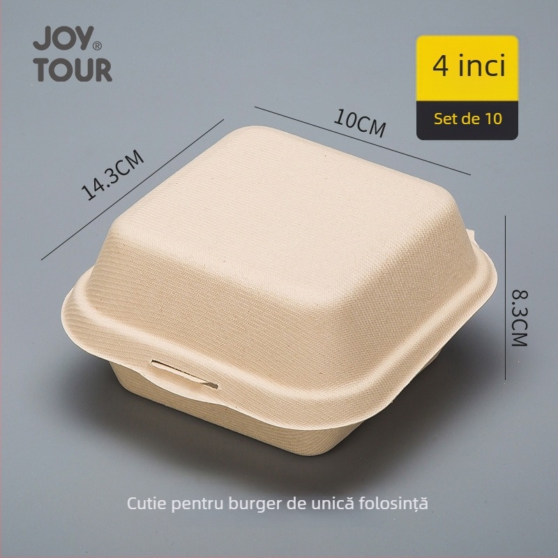 Cutie de prânz de unică folosință din pulpă de trestie de zahăr/paie de grâu, pătrată, groasă, biodegradabilă, 50 bucăți