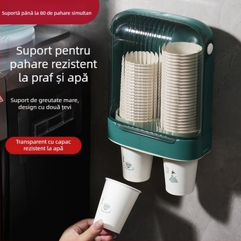 Suport de perete pentru pahare de unică folosință, protecție împotriva prafului, montaj fără găuri