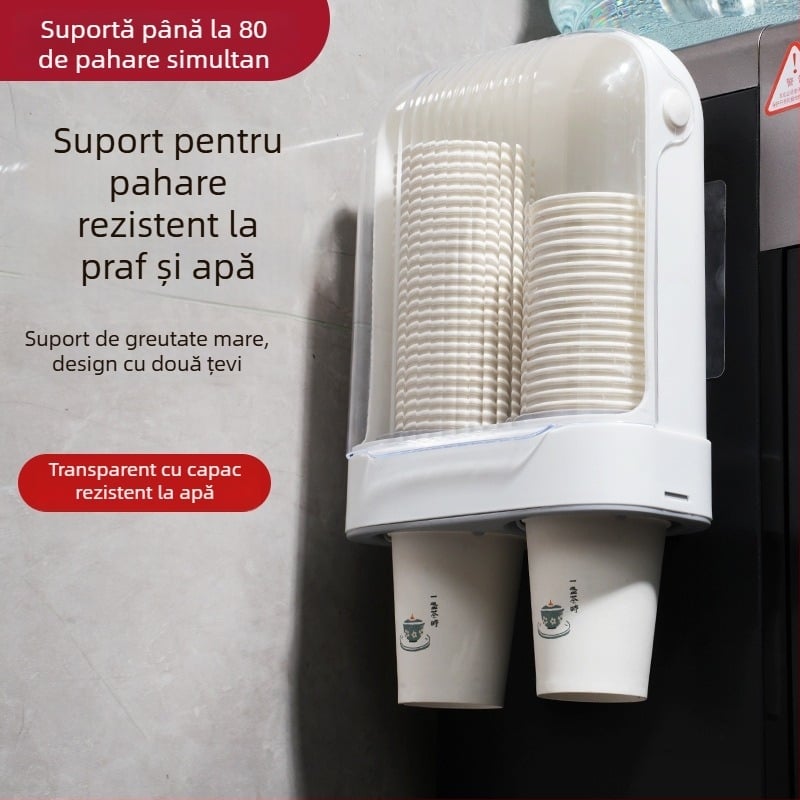 Suport de perete pentru pahare de unică folosință, protecție împotriva prafului, montaj fără găuri