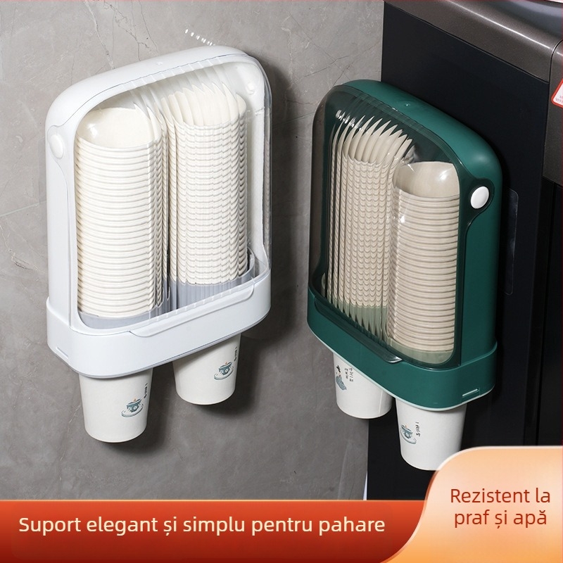 Suport de perete pentru pahare de unică folosință, protecție împotriva prafului, montaj fără găuri