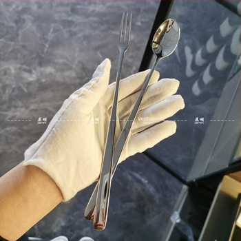 Furculițe din oțel inoxidabil pentru fructe și desert, cu lingură pentru gheață, design modern minimalist, finisaj oglindă, personalizare disponibilă