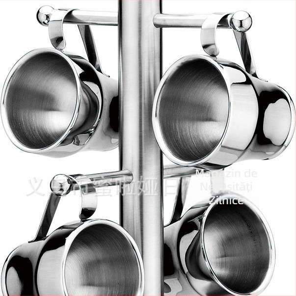 Milaya suport pentru cești de cafea din oțel inoxidabil, suspendabil, stil european modern minimalist, capacitate 6 cești, finisaj ușor