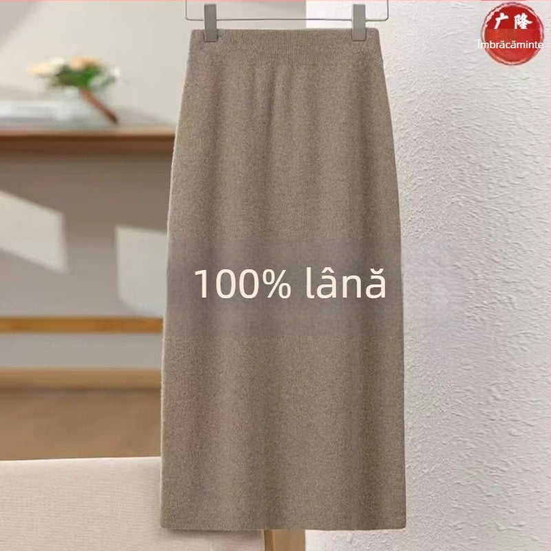 Fustă tricotată din lână, croială A-line, lungime midi, căldură sporită, fără călcare, toamnă 2025