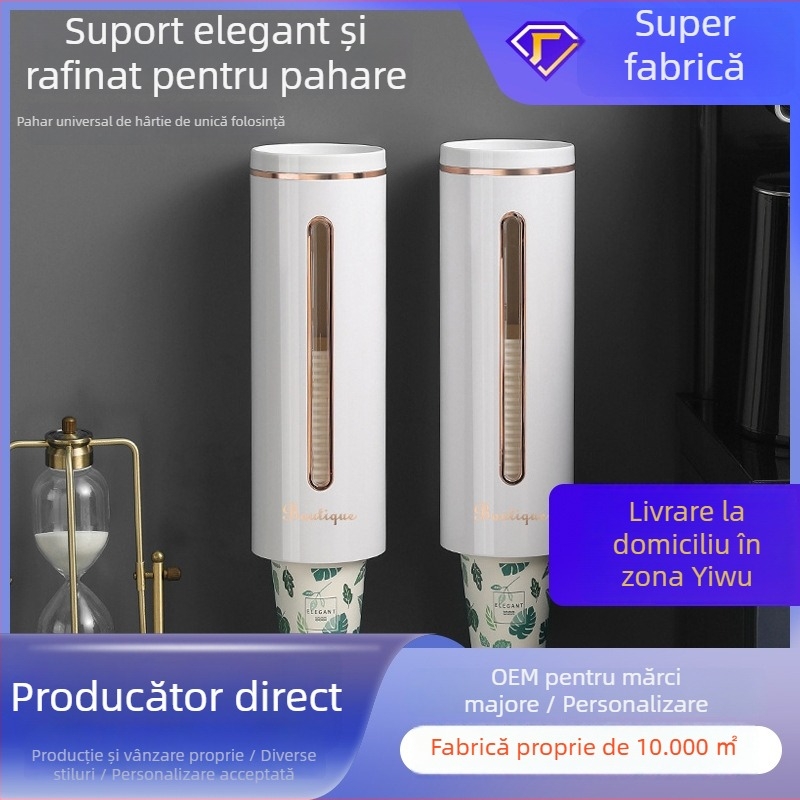 Dispenser pentru pahare de unică folosință, montat pe perete, fără găuri, suport din plastic pentru pahare, depozitare în bucătărie