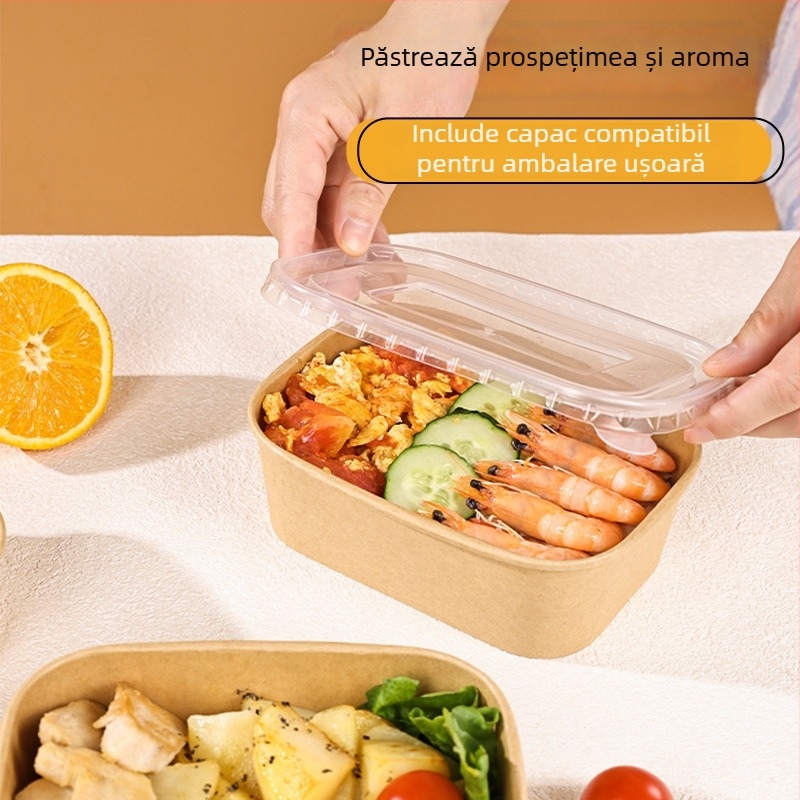 Bol din hârtie kraft, de unică folosință, cu capac rotund – capacitate 750 ml, grosime standard, nebiodegradabil