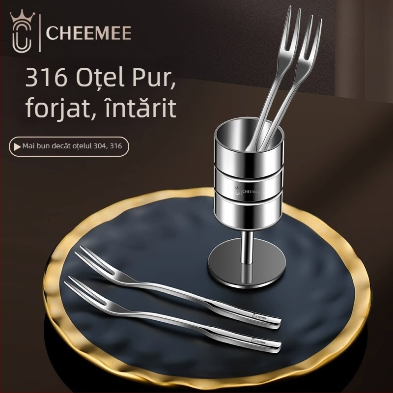 Furculiță de fructe din oțel inoxidabil 316, suprafață oglindită, stil chinezesc nou, pentru adulți