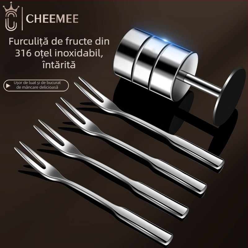 Furculiță de fructe din oțel inoxidabil 316, suprafață oglindită, stil chinezesc nou, pentru adulți