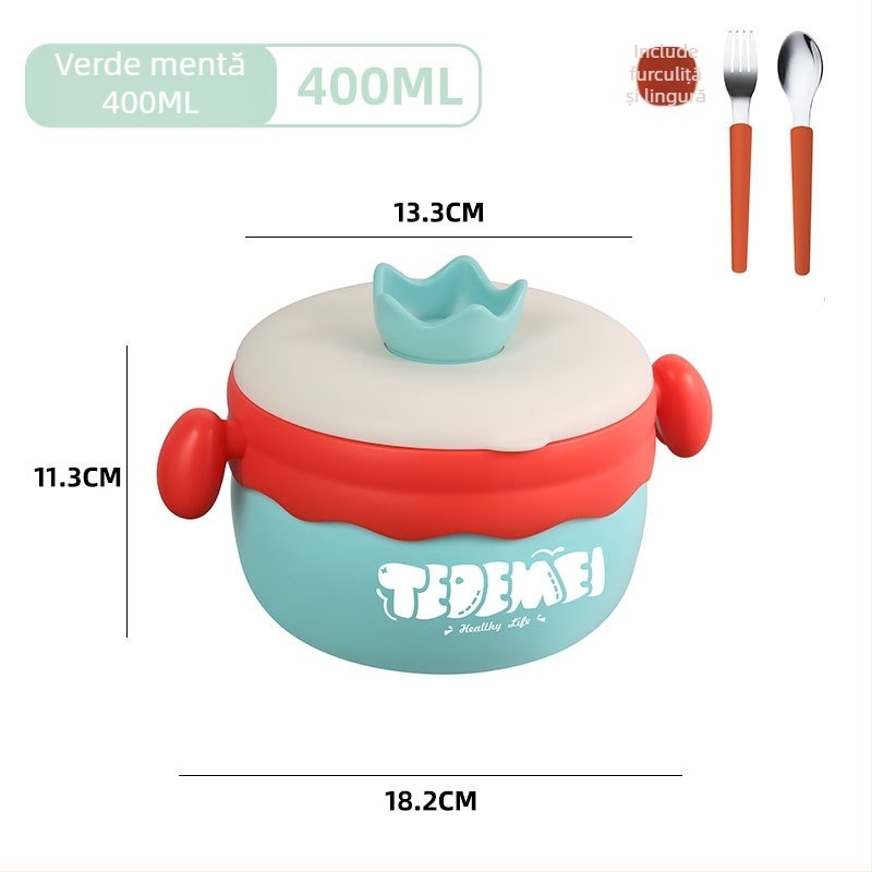 Set de veselă pentru copii din oțel inoxidabil, 2-3 piese, stil drăguț, pentru copii de peste 12 luni
