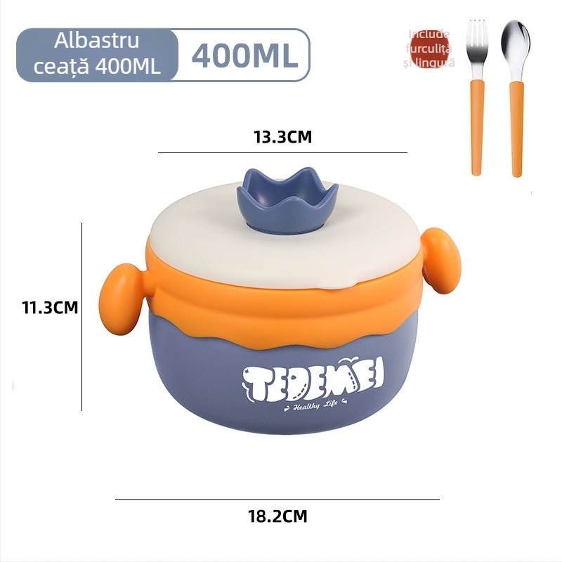 Set de veselă pentru copii din oțel inoxidabil, 2-3 piese, stil drăguț, pentru copii de peste 12 luni