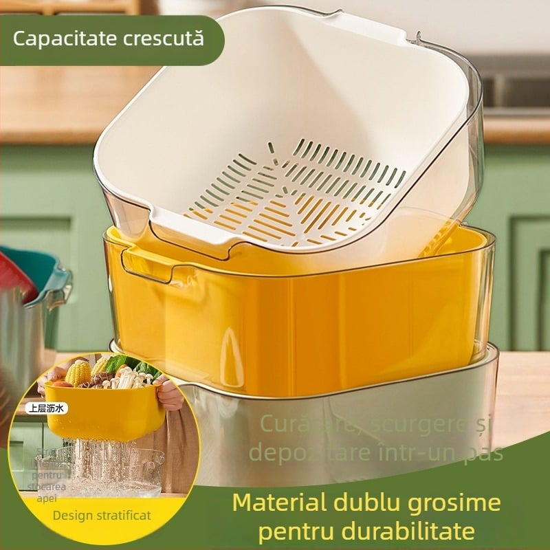 Coș de spălat legume și fructe cu scurgere, Stil Nordic simplu, Plastic, Lansat iarna 2020, Calitate superioară