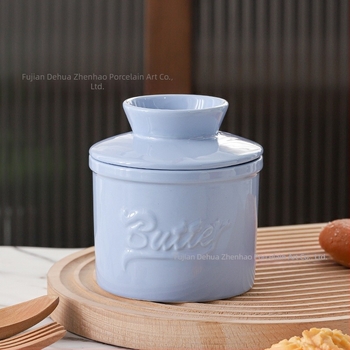 Borcan ceramic pentru unt cu capac, design reliefat, stil modern minimalist, imprimare logo, personalizare, etichetă privată disponibilă, calitate de primă clasă.