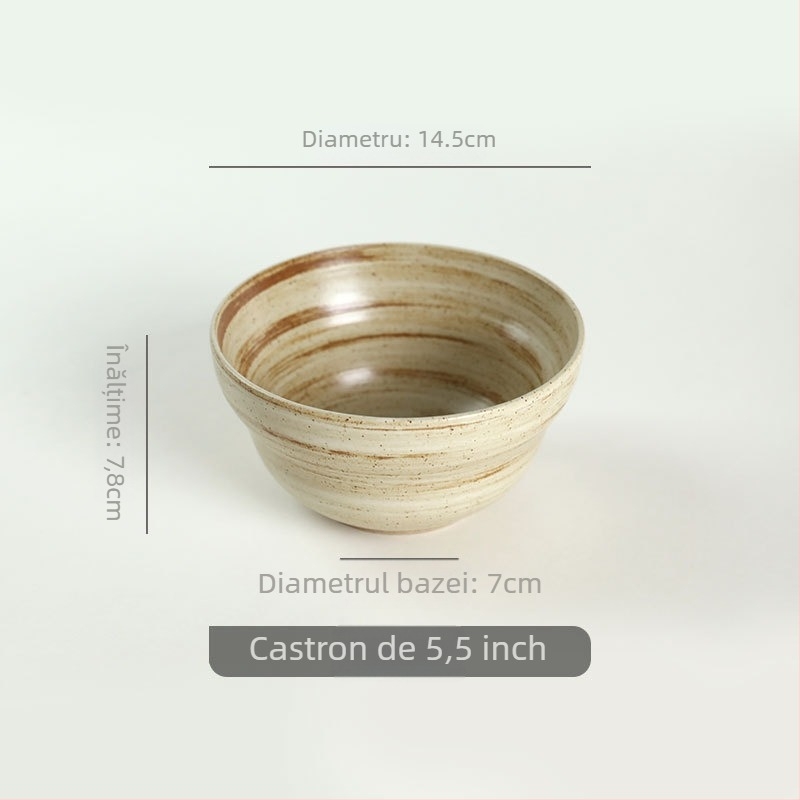 Set ceramic pentru masă: boluri, farfurii și tacâmuri, suprafață pictată manual, formă rotundă, compatibil cu microunde, finisaj monocrom, cadou ideal pentru un nou cămin