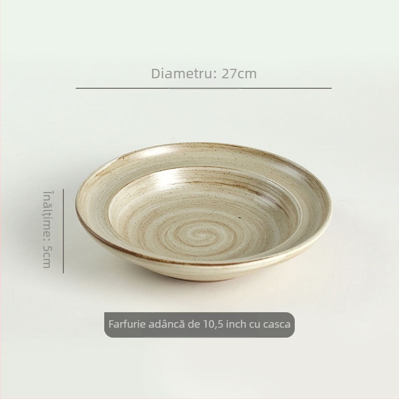 Set ceramic pentru masă: boluri, farfurii și tacâmuri, suprafață pictată manual, formă rotundă, compatibil cu microunde, finisaj monocrom, cadou ideal pentru un nou cămin