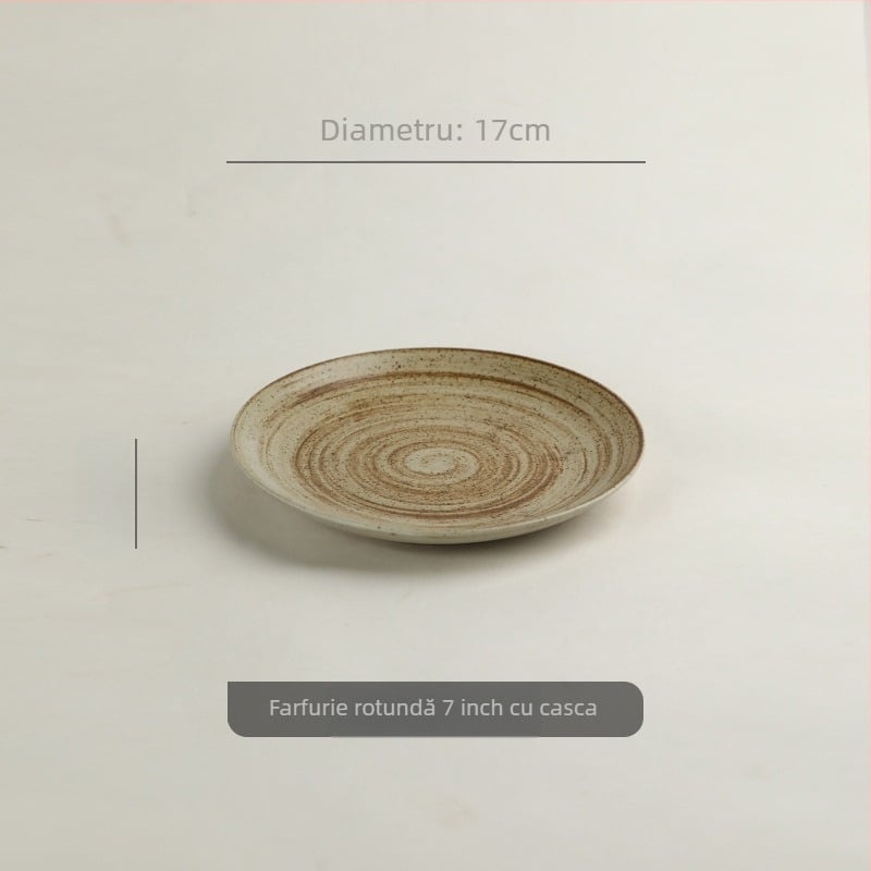 Set ceramic pentru masă: boluri, farfurii și tacâmuri, suprafață pictată manual, formă rotundă, compatibil cu microunde, finisaj monocrom, cadou ideal pentru un nou cămin