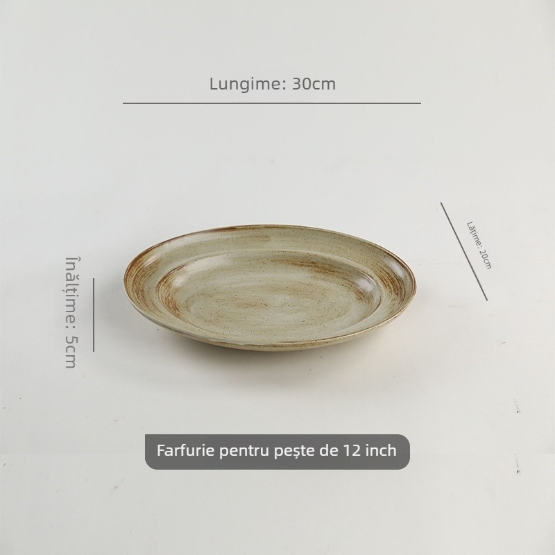 Set ceramic pentru masă: boluri, farfurii și tacâmuri, suprafață pictată manual, formă rotundă, compatibil cu microunde, finisaj monocrom, cadou ideal pentru un nou cămin