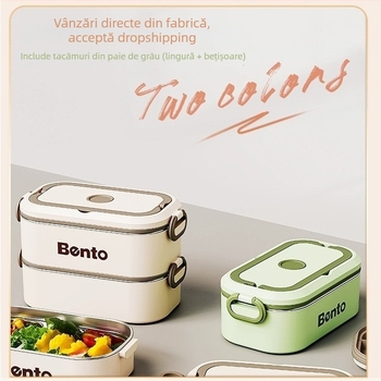 Cutie de prânz izolată din oțel inoxidabil, compatibilă cu microunde, portabilă, cu mai multe compartimente, capacitate până la 3 L, pentru casă, birou sau școală