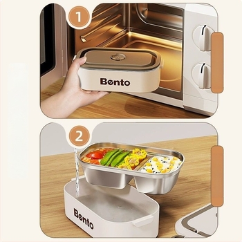 Cutie de prânz izolată din oțel inoxidabil, compatibilă cu microunde, portabilă, cu mai multe compartimente, capacitate până la 3 L, pentru casă, birou sau școală