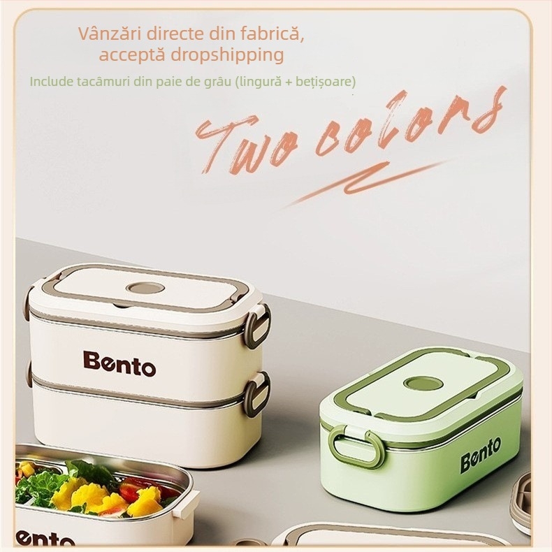 Cutie de prânz izolată din oțel inoxidabil, compatibilă cu microunde, portabilă, cu mai multe compartimente, capacitate până la 3 L, pentru casă, birou sau școală