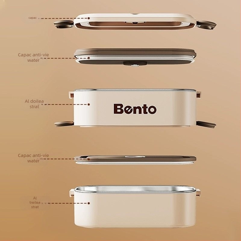 Cutie de prânz izolată din oțel inoxidabil, compatibilă cu microunde, portabilă, cu mai multe compartimente, capacitate până la 3 L, pentru casă, birou sau școală