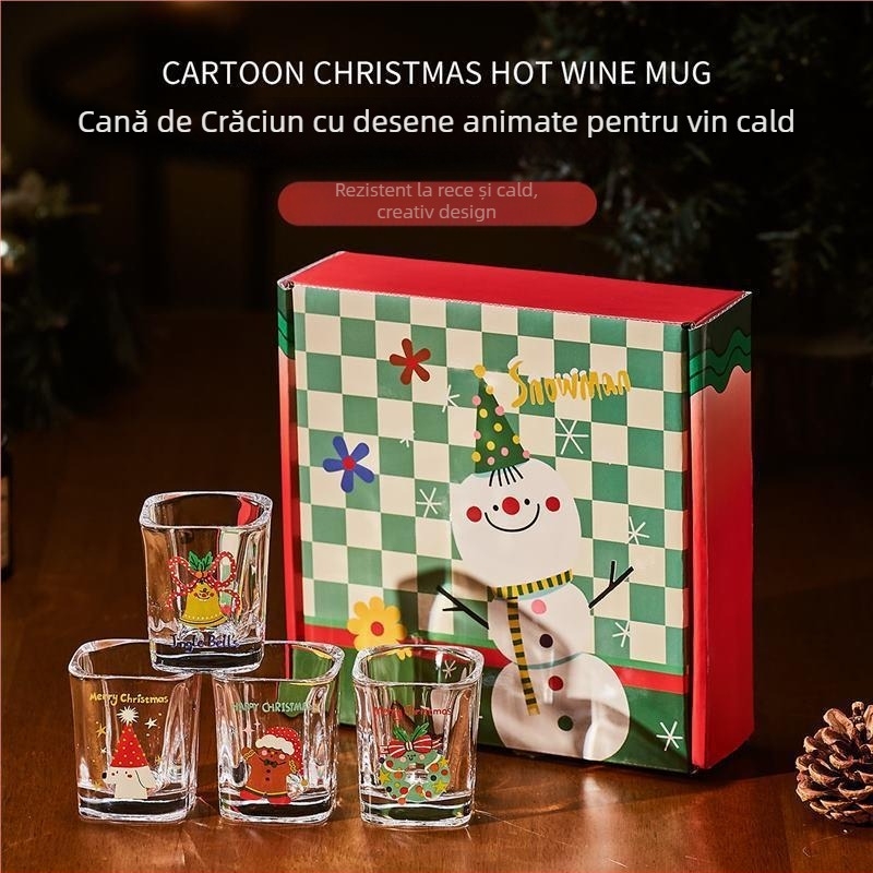 Pahar din sticlă - Făcut manual, Rotund, Minimalist Modern - Un singur pahar, Crăciun