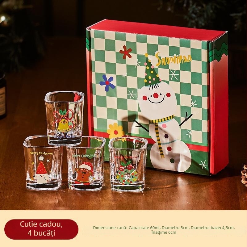 Pahar din sticlă - Făcut manual, Rotund, Minimalist Modern - Un singur pahar, Crăciun