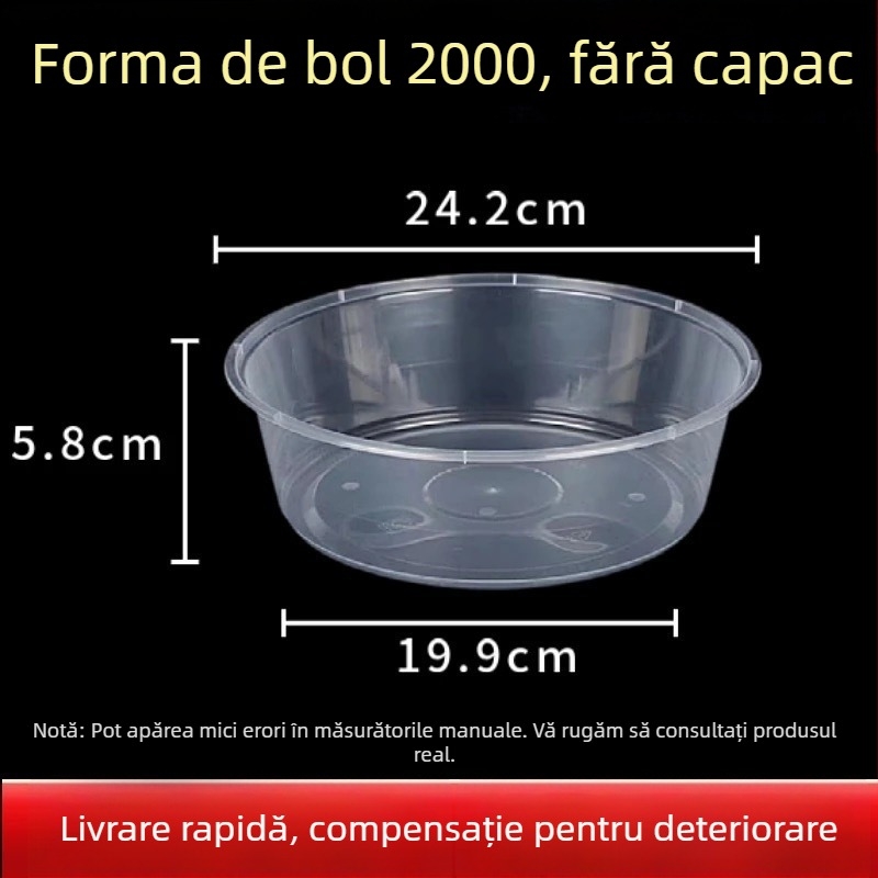 Farfurie de unică folosință pentru livrări, formă rotundă, fibră poliesterică, compatibil cu microunde, biodegradabil