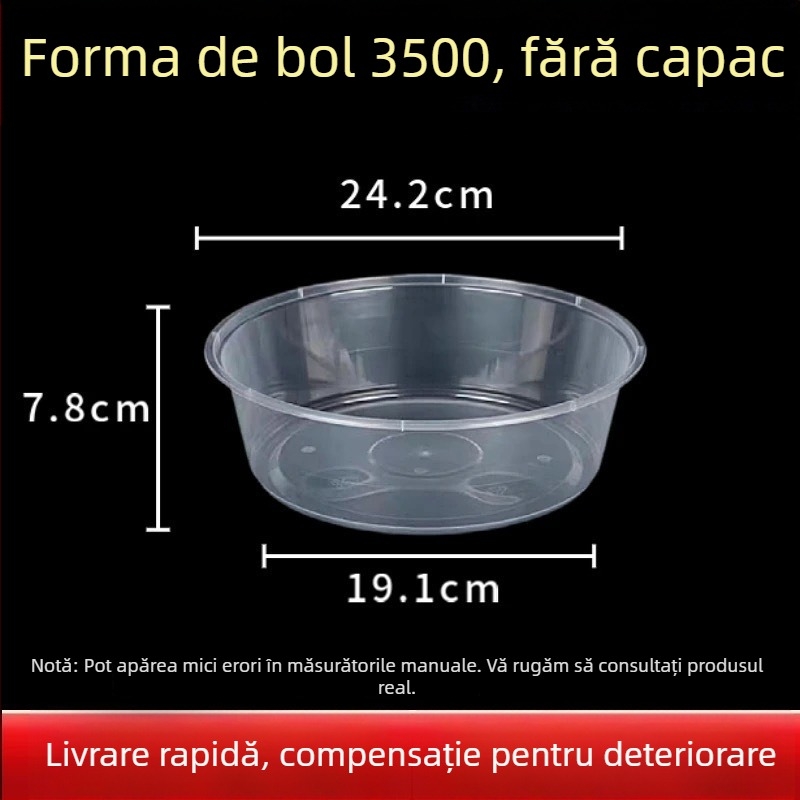 Farfurie de unică folosință pentru livrări, formă rotundă, fibră poliesterică, compatibil cu microunde, biodegradabil