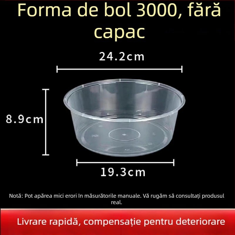 Farfurie de unică folosință pentru livrări, formă rotundă, fibră poliesterică, compatibil cu microunde, biodegradabil