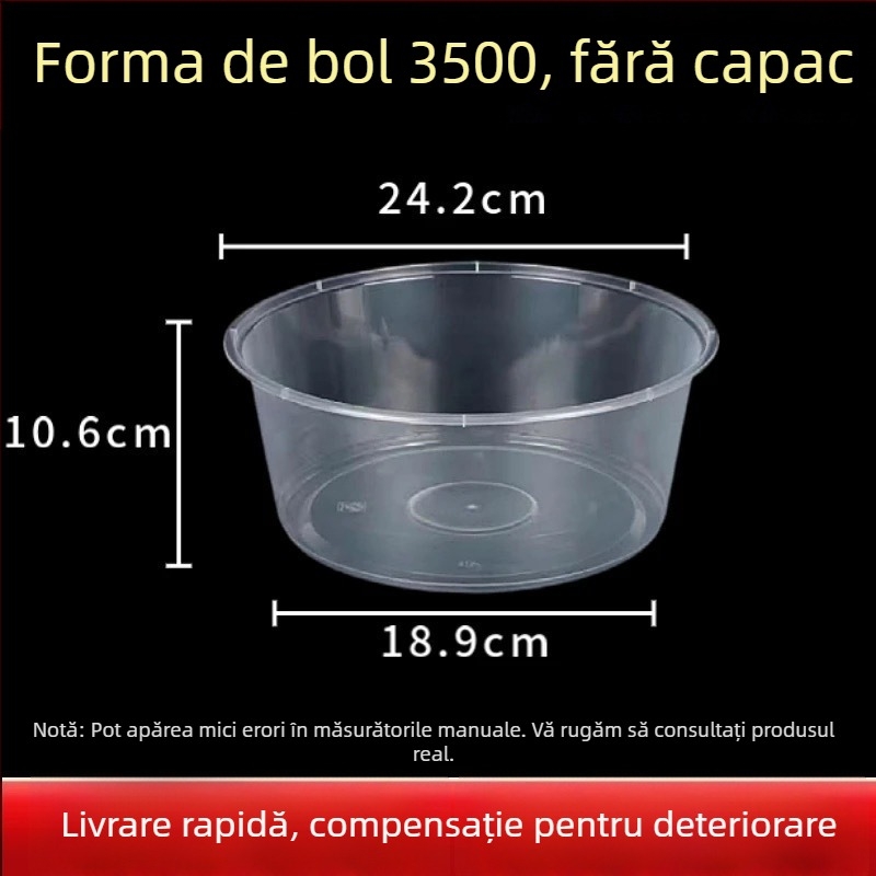 Farfurie de unică folosință pentru livrări, formă rotundă, fibră poliesterică, compatibil cu microunde, biodegradabil