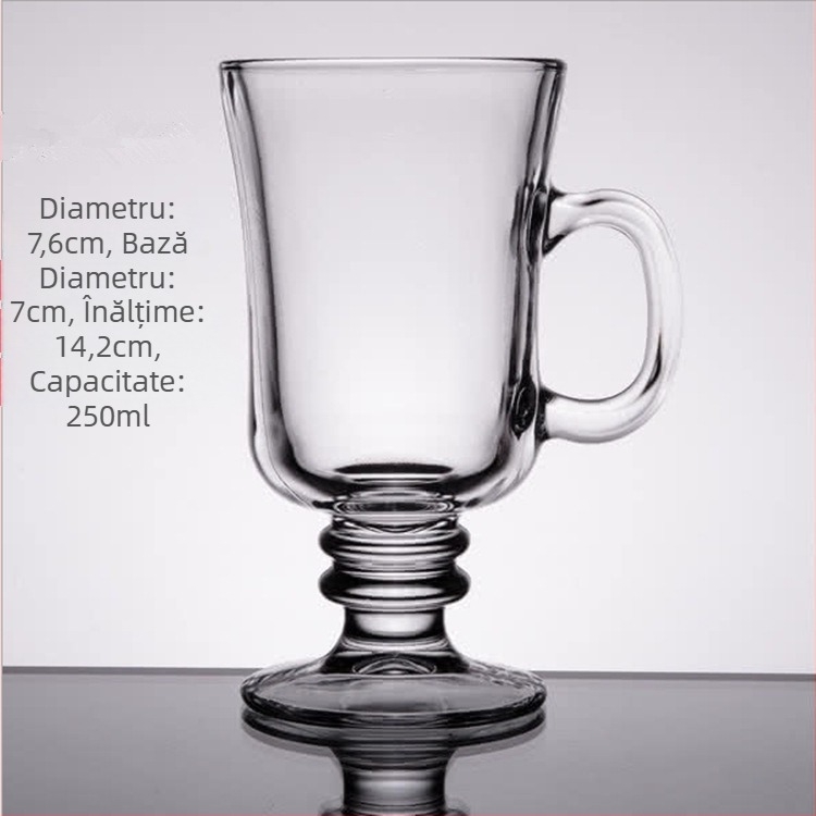 Ceașcă de cafea goblet, formă neregulată, sticlă rezistentă la căldură, cu mâner, posibilitate personalizare logo